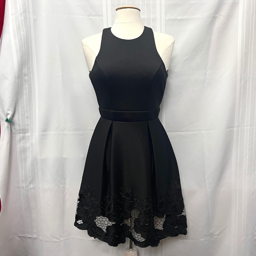 Pleated Tank Dress Rose Lace Women Black Racer XS 1 HOCO NYE Party Formal LBD